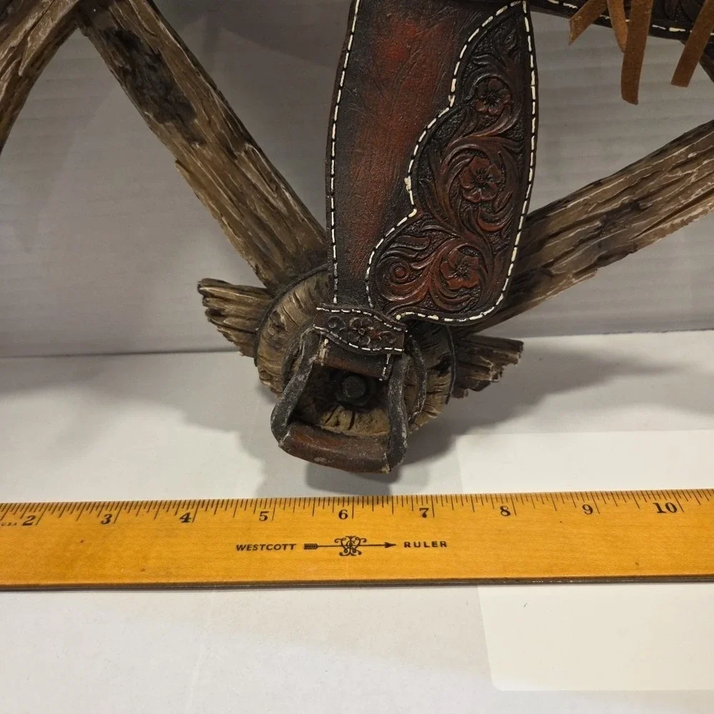 Western Wagon Wheel Decor Horse Saddle Coat Hat Rack with Hooks 14